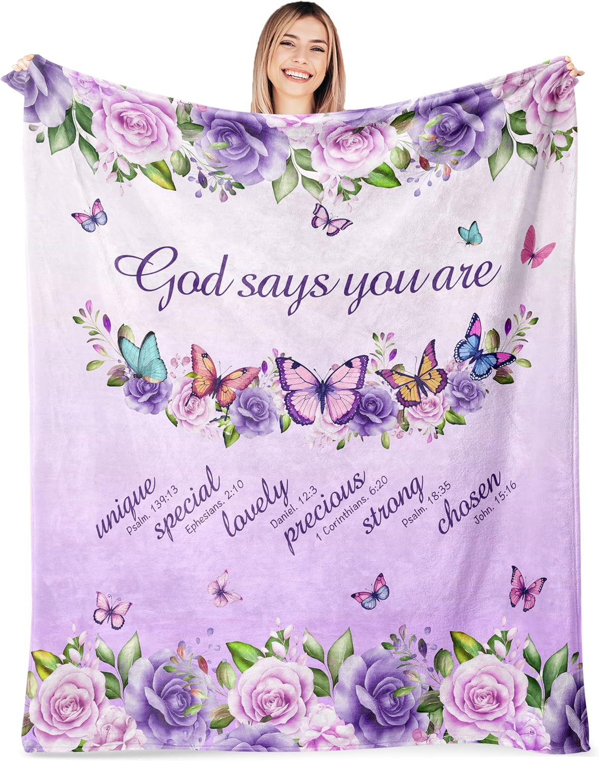 Interior Design Warm - Purple Roses Butterflies Faith Quote Fleece
