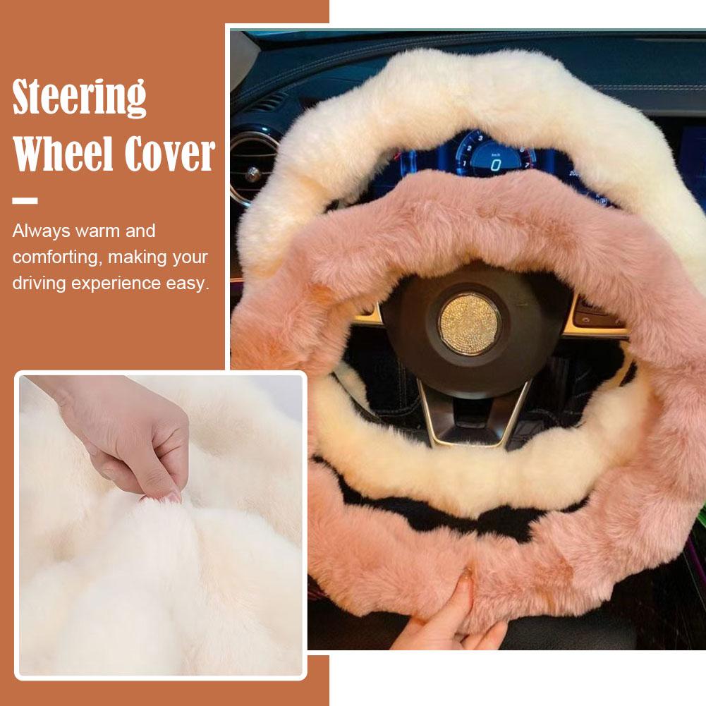 Interior Design Warm - Fluffy Car Steering Wheel Cover With