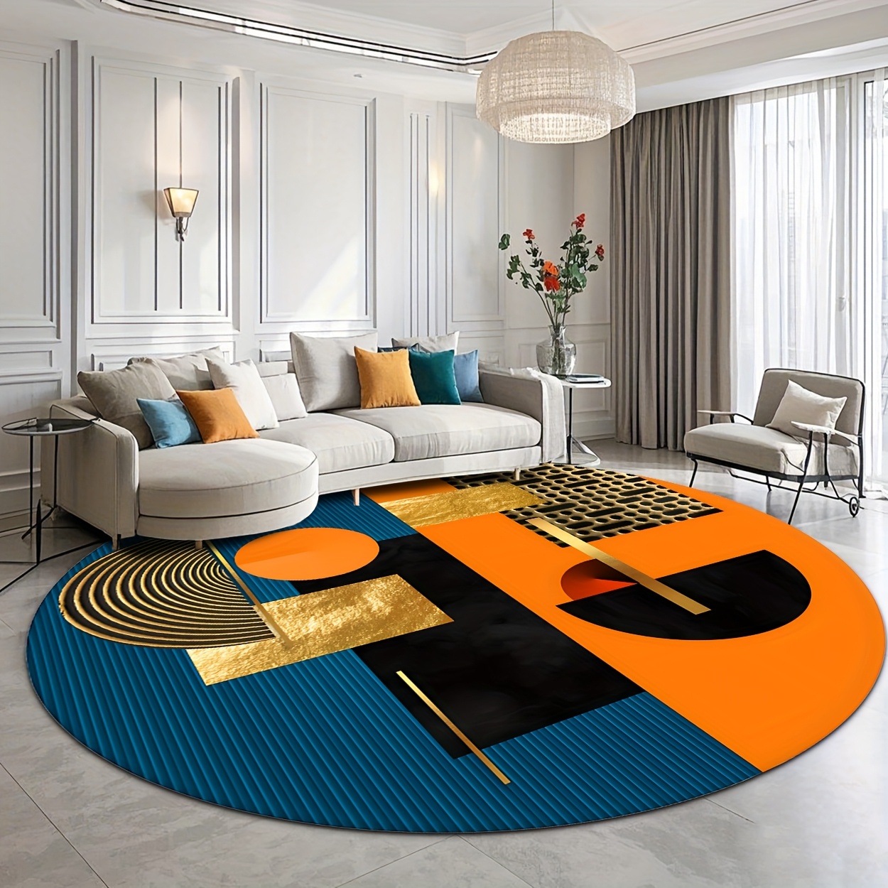 Orange Blue Gold Abstract Geom - Interior Design Gold recension och pris