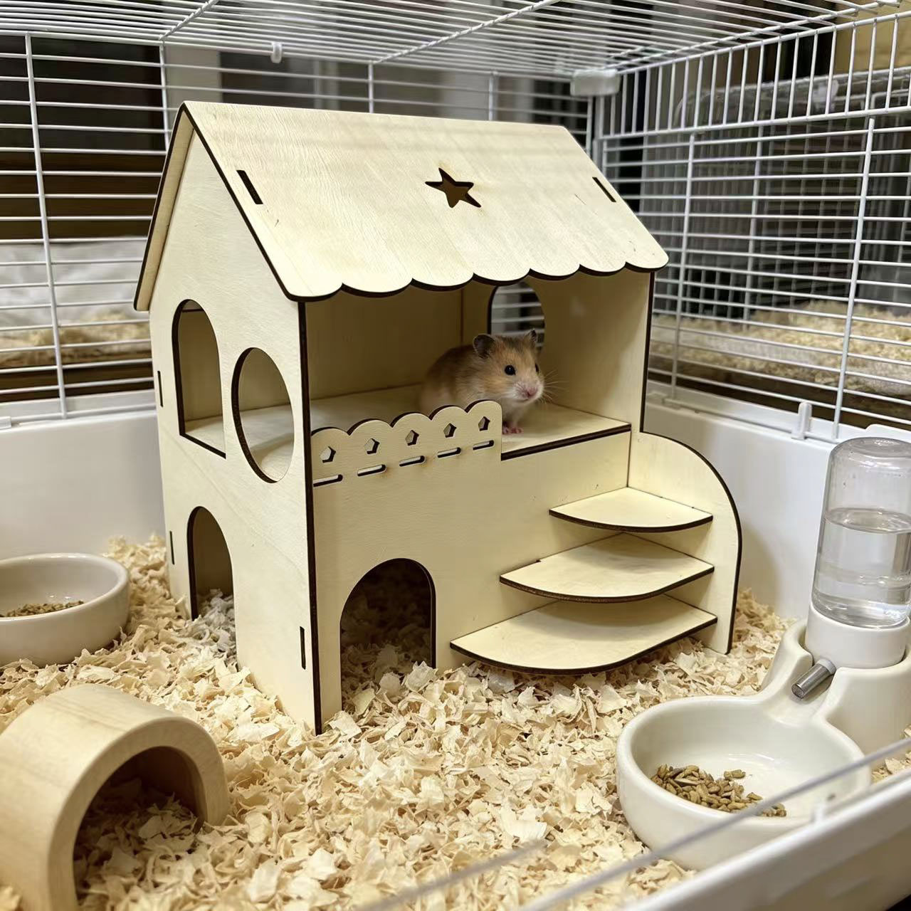 Hamster Two-Story Wooden House - Interior Design Gold recension och pris